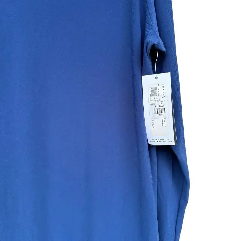 NWT Sympli V-neck Tunic Dress in Sapphire Stretch Jersey Long Sleeves Size 18